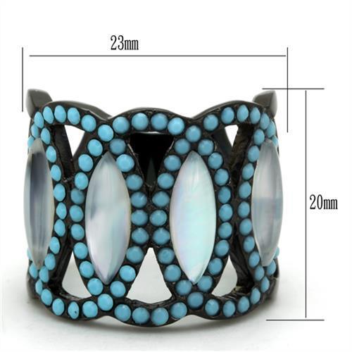 TK1421 - IP Black(Ion Plating) Stainless Steel Ring with Precious Stone Conch in White-1
