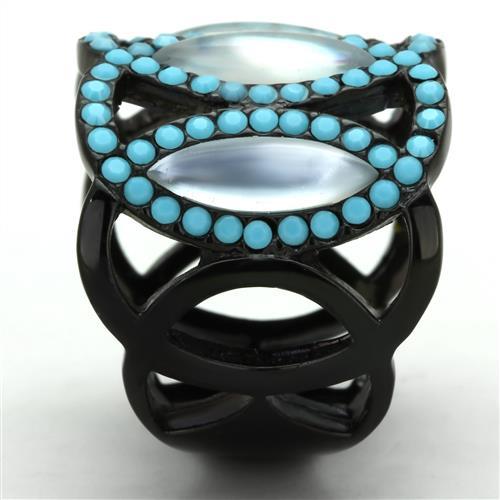 TK1421 - IP Black(Ion Plating) Stainless Steel Ring with Precious Stone Conch in White-3