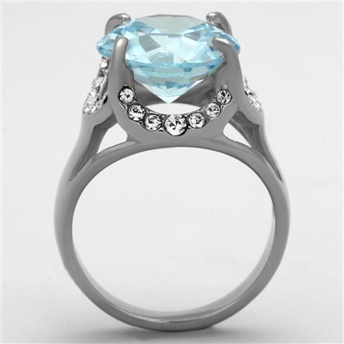 TK1423 - High polished (no plating) Stainless Steel Ring with AAA Grade CZ  in Sea Blue-2