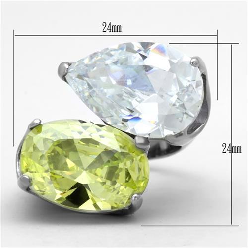 TK1424 - High polished (no plating) Stainless Steel Ring with AAA Grade CZ  in Apple Green color-1