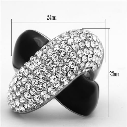 TK1427 - High polished (no plating) Stainless Steel Ring with Top Grade Crystal  in Clear-1