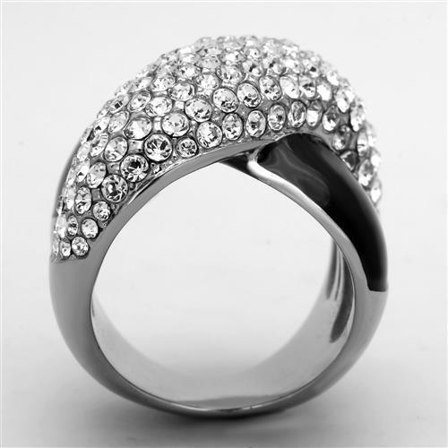 TK1427 - High polished (no plating) Stainless Steel Ring with Top Grade Crystal  in Clear-2