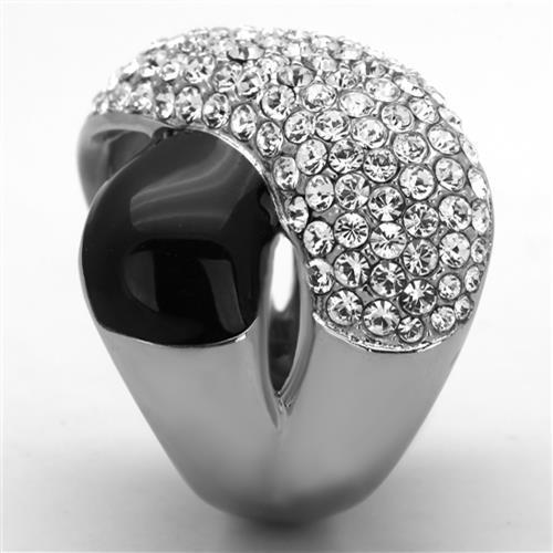 TK1427 - High polished (no plating) Stainless Steel Ring with Top Grade Crystal  in Clear-3