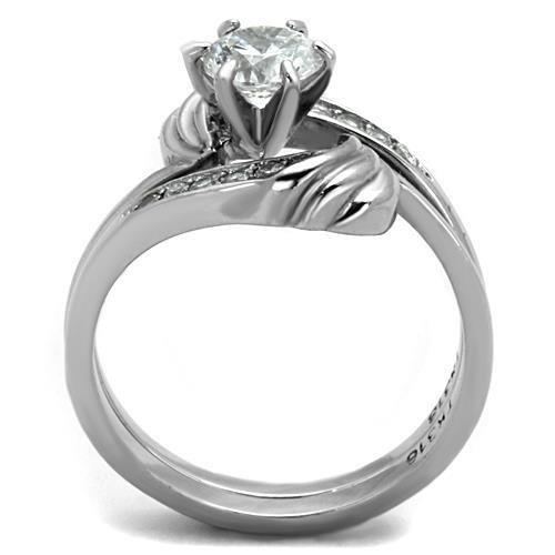 TK1429 - High polished (no plating) Stainless Steel Ring with AAA Grade CZ  in Clear-2