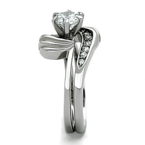 TK1429 - High polished (no plating) Stainless Steel Ring with AAA Grade CZ  in Clear-3