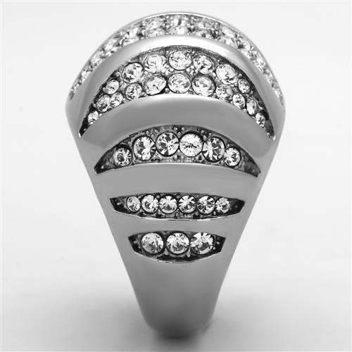 TK1430 - High polished (no plating) Stainless Steel Ring with Top Grade Crystal  in Clear-3