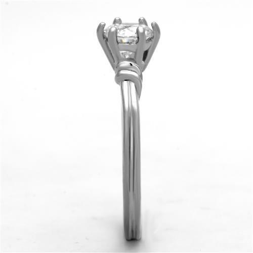TK1431 - High polished (no plating) Stainless Steel Ring with AAA Grade CZ  in Clear-3