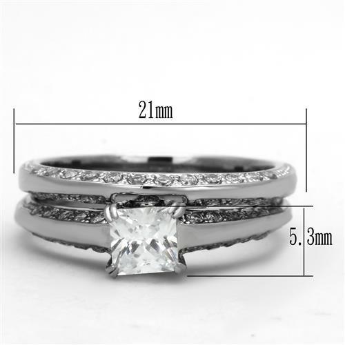 TK1435 - High polished (no plating) Stainless Steel Ring with AAA Grade CZ  in Clear-1