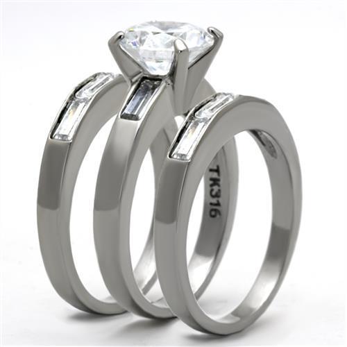 TK1436 - High polished (no plating) Stainless Steel Ring with AAA Grade CZ  in Clear-3