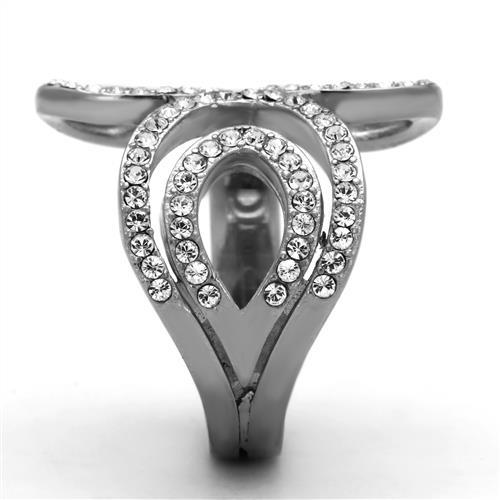 TK1437 - High polished (no plating) Stainless Steel Ring with Top Grade Crystal  in Clear-4