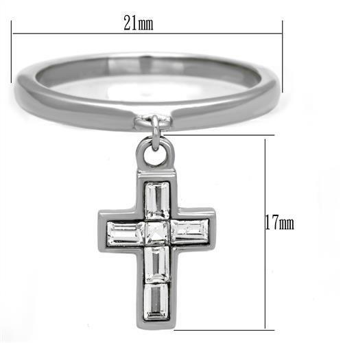 TK1438 - High polished (no plating) Stainless Steel Ring with AAA Grade CZ  in Clear-1