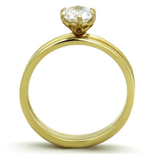 TK1439 - IP Gold(Ion Plating) Stainless Steel Ring with AAA Grade CZ  in Clear-2
