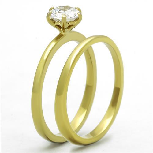 TK1439 - IP Gold(Ion Plating) Stainless Steel Ring with AAA Grade CZ  in Clear-3