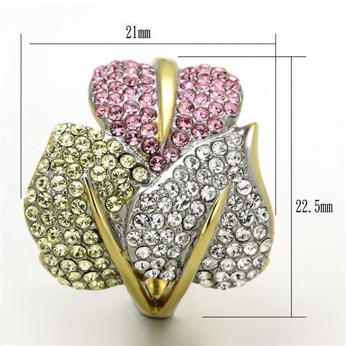 TK1441 - Two-Tone IP Gold (Ion Plating) Stainless Steel Ring with Top Grade Crystal  in Multi Color-1