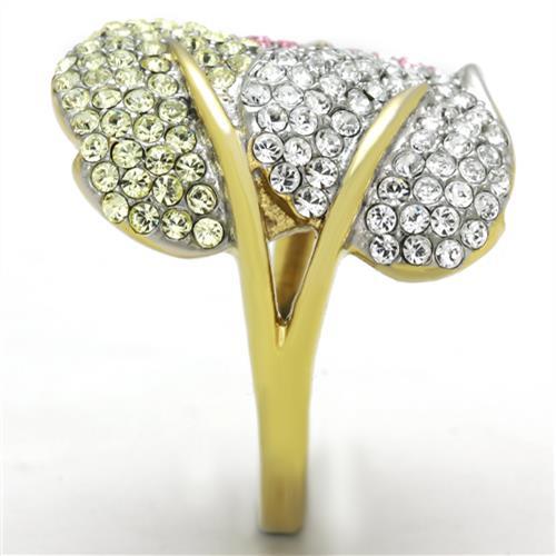 TK1441 - Two-Tone IP Gold (Ion Plating) Stainless Steel Ring with Top Grade Crystal  in Multi Color-3