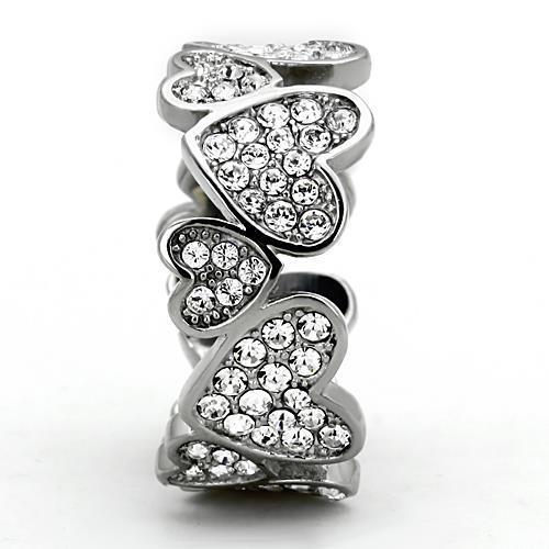 TK1443 - High polished (no plating) Stainless Steel Ring with Top Grade Crystal  in Clear-3