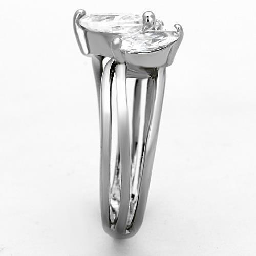 TK1445 - High polished (no plating) Stainless Steel Ring with AAA Grade CZ  in Clear-3