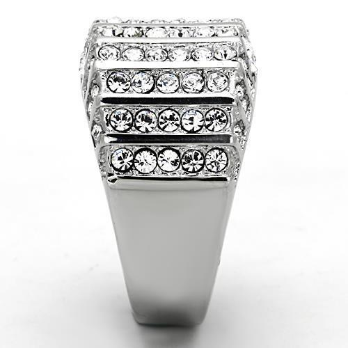 TK1447 - High polished (no plating) Stainless Steel Ring with Top Grade Crystal  in Clear-3