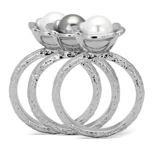 TK1449 - High polished (no plating) Stainless Steel Ring with Synthetic Pearl in Multi Color-2