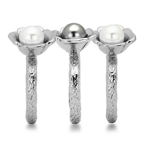 TK1449 - High polished (no plating) Stainless Steel Ring with Synthetic Pearl in Multi Color-3