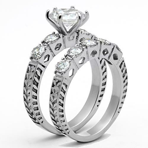 TK1450 - High polished (no plating) Stainless Steel Ring with AAA Grade CZ  in Clear-3