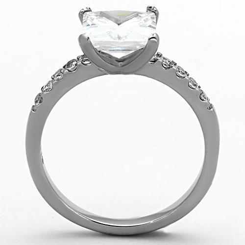 TK1486 - High polished (no plating) Stainless Steel Ring with AAA Grade CZ  in Clear-2