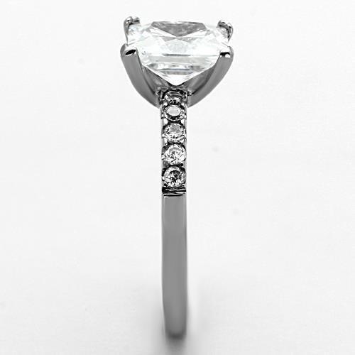 TK1486 - High polished (no plating) Stainless Steel Ring with AAA Grade CZ  in Clear-3