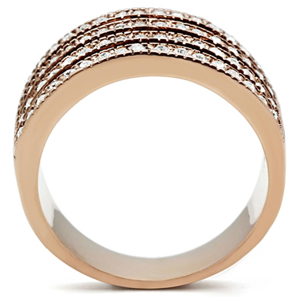 TK1492 - IP Rose Gold(Ion Plating) Stainless Steel Ring with AAA Grade CZ  in Clear-2