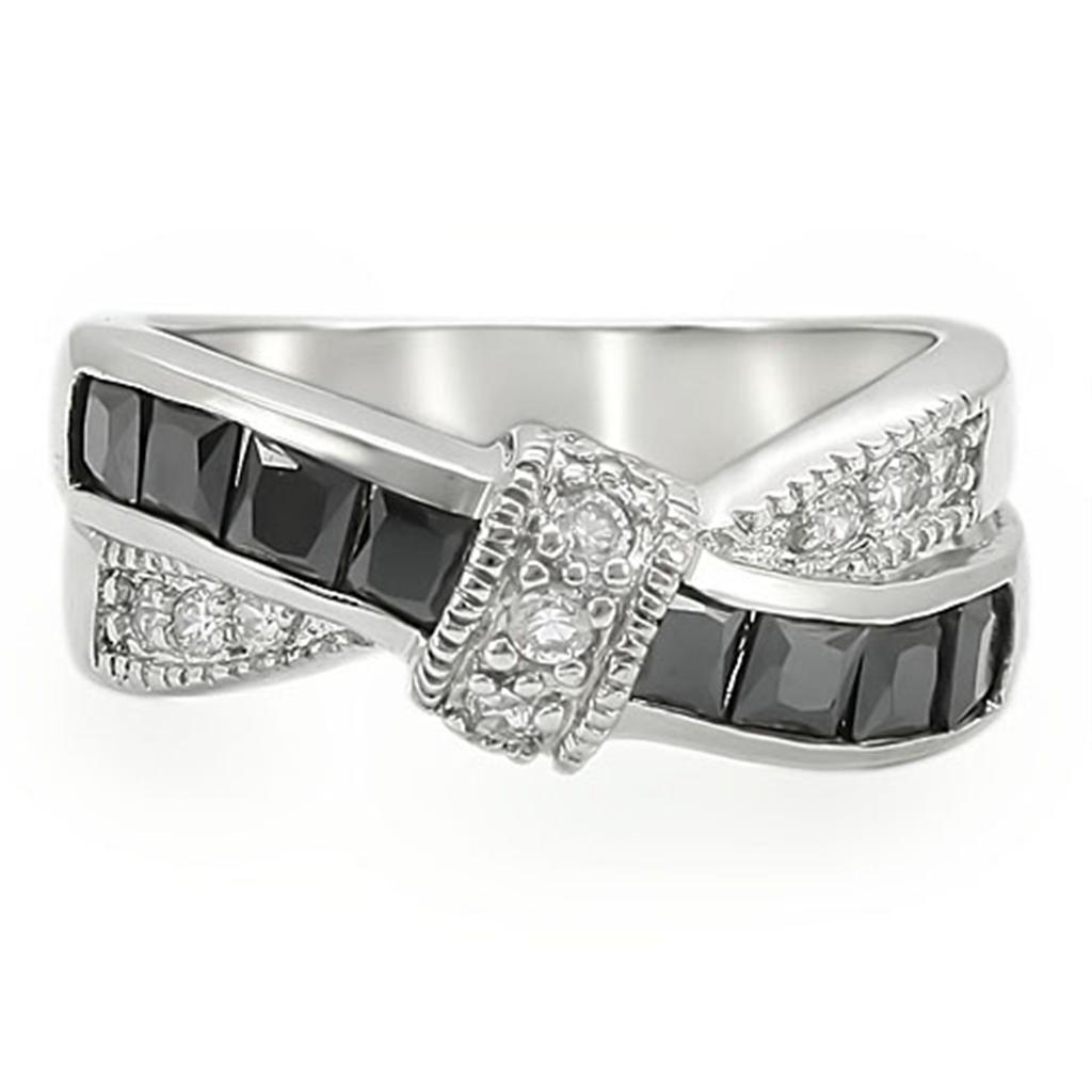 TK1494 - High polished (no plating) Stainless Steel Ring with AAA Grade CZ  in Jet-2