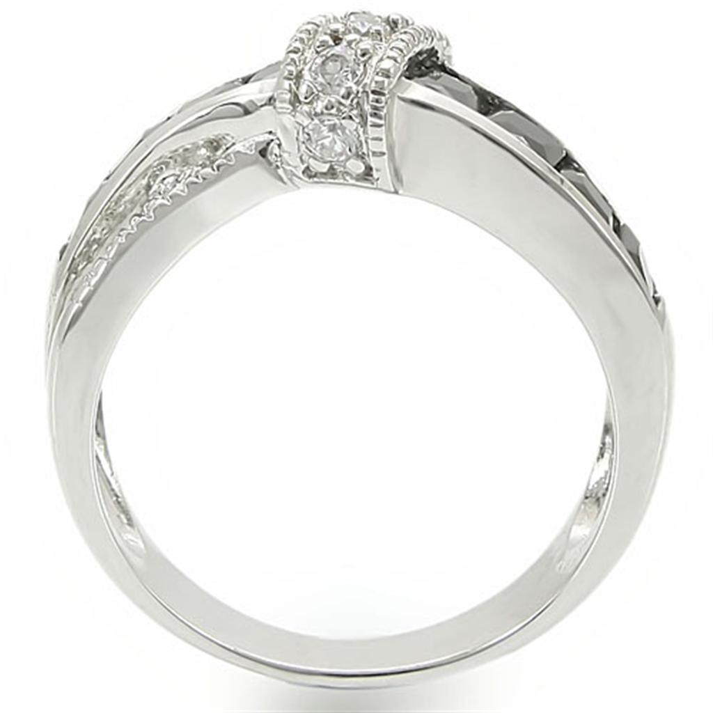 TK1494 - High polished (no plating) Stainless Steel Ring with AAA Grade CZ  in Jet-3