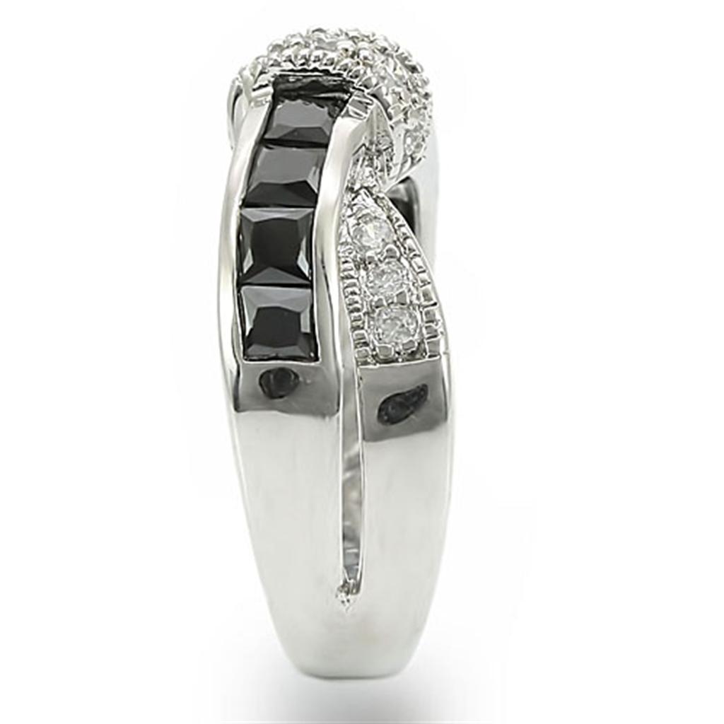 TK1494 - High polished (no plating) Stainless Steel Ring with AAA Grade CZ  in Jet-4
