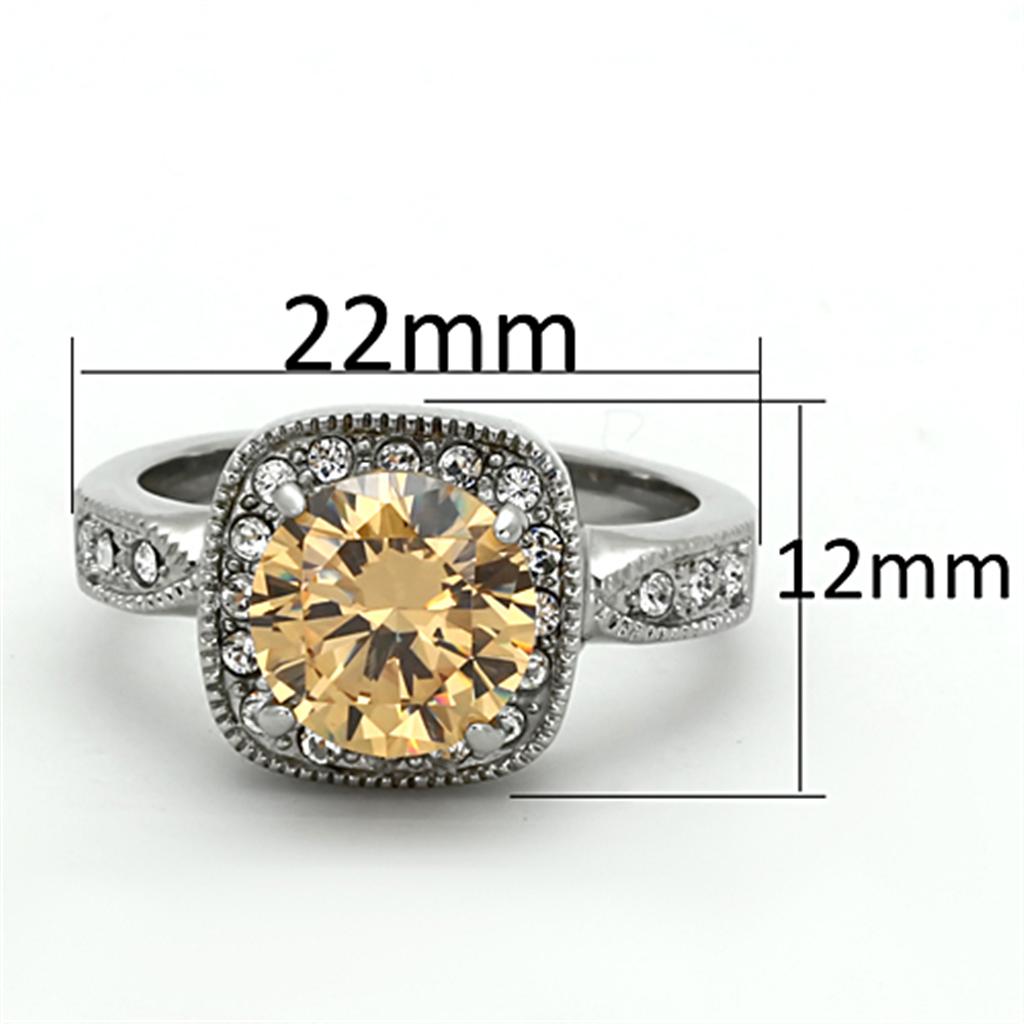 TK1495 - High polished (no plating) Stainless Steel Ring with AAA Grade CZ  in Champagne-1