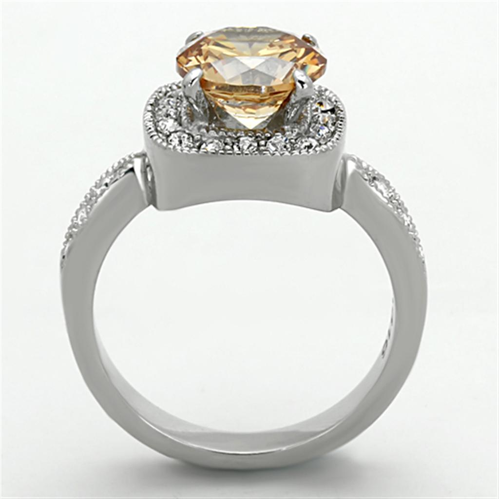 TK1495 - High polished (no plating) Stainless Steel Ring with AAA Grade CZ  in Champagne-2