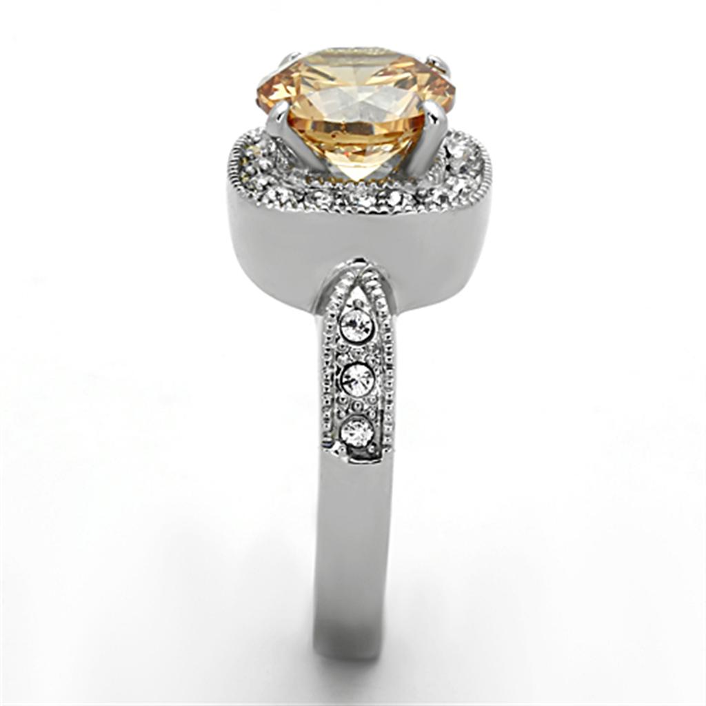 TK1495 - High polished (no plating) Stainless Steel Ring with AAA Grade CZ  in Champagne-3