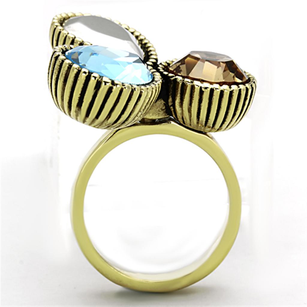 TK1496 - IP Gold(Ion Plating) Stainless Steel Ring with Top Grade Crystal  in Multi Color-2