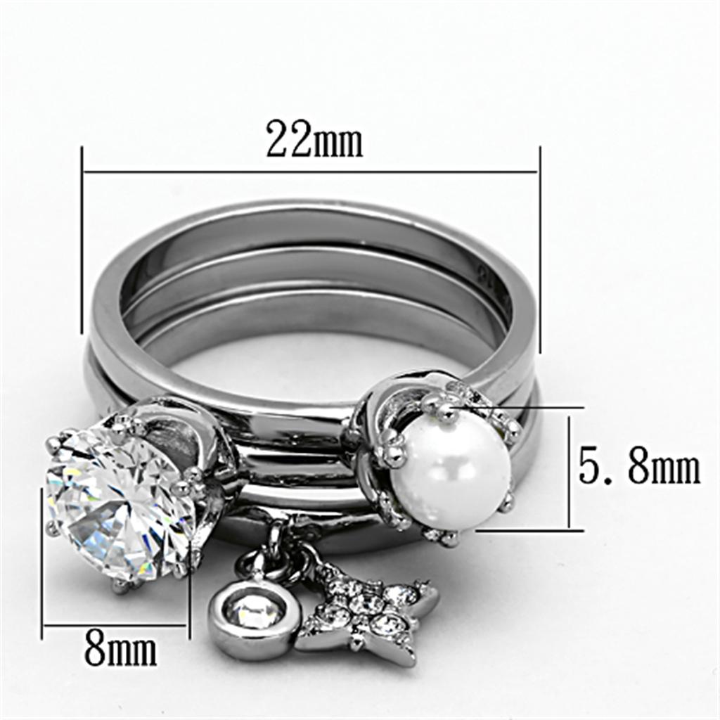 TK1497 - High polished (no plating) Stainless Steel Ring with AAA Grade CZ  in Clear-1