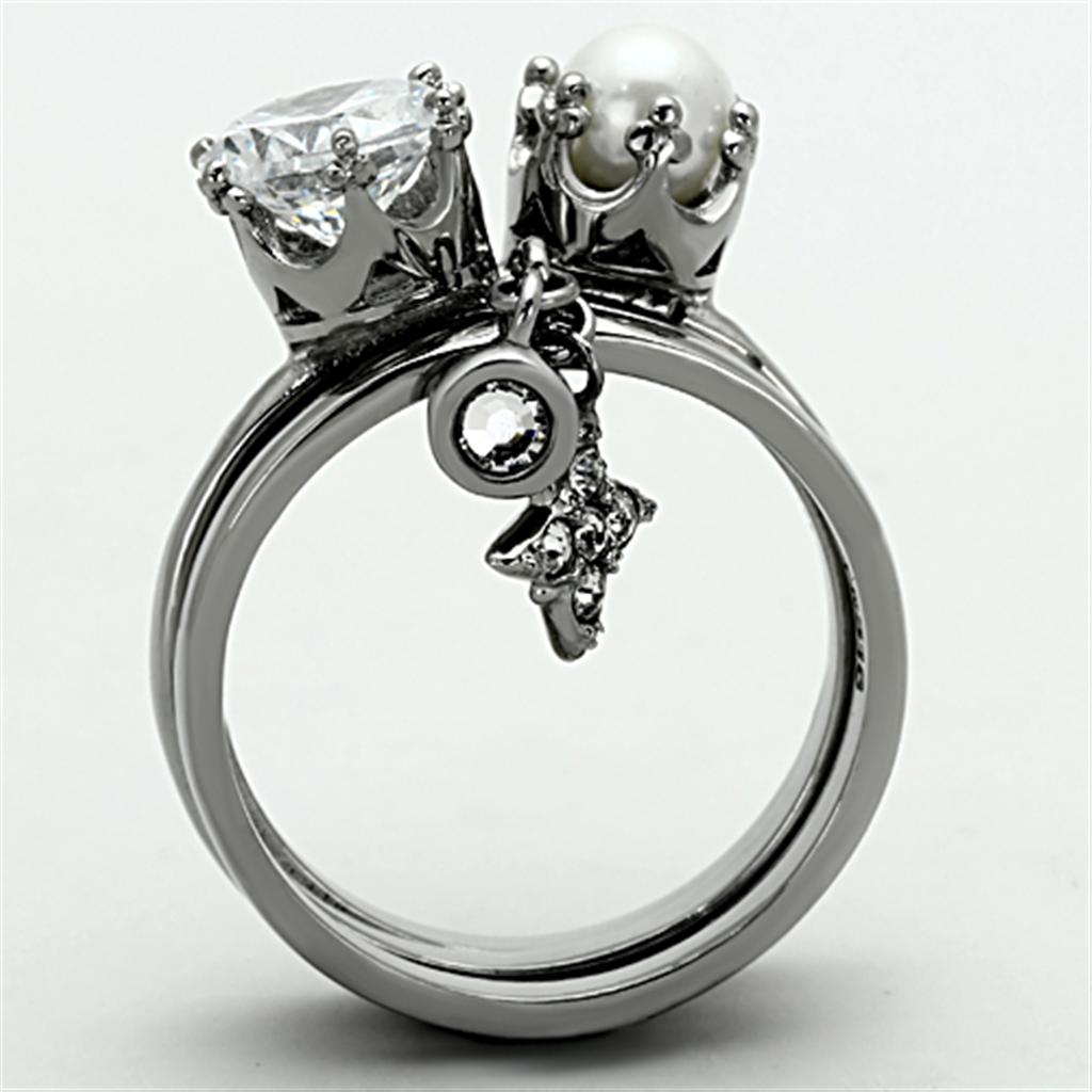 TK1497 - High polished (no plating) Stainless Steel Ring with AAA Grade CZ  in Clear-2