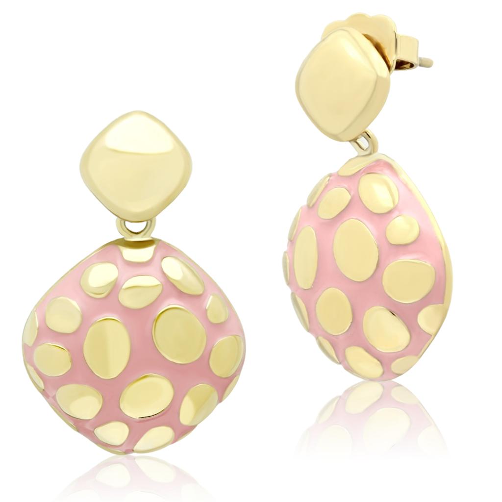 TK1502 - IP Gold(Ion Plating) Stainless Steel Earrings with Epoxy  in Light Rose-2