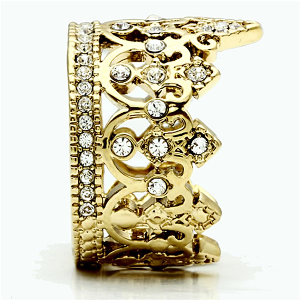 TK1507 - IP Gold(Ion Plating) Stainless Steel Ring with Top Grade Crystal  in Clear-3