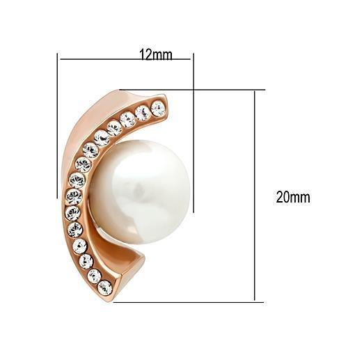 TK1510 - IP Rose Gold(Ion Plating) Stainless Steel Earrings with Synthetic Pearl in White-1