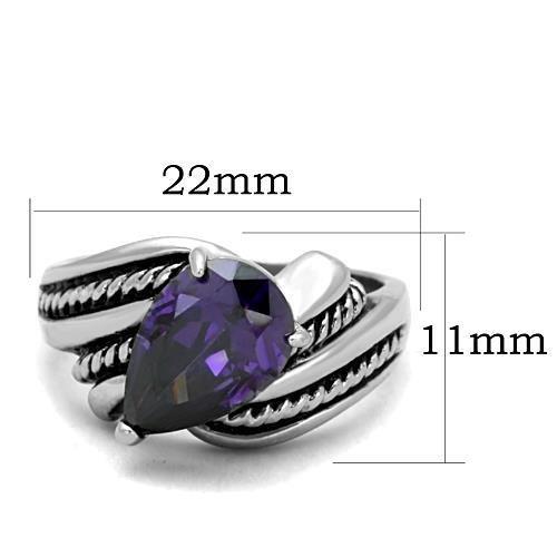 TK1515 - High polished (no plating) Stainless Steel Ring with AAA Grade CZ  in Amethyst-1
