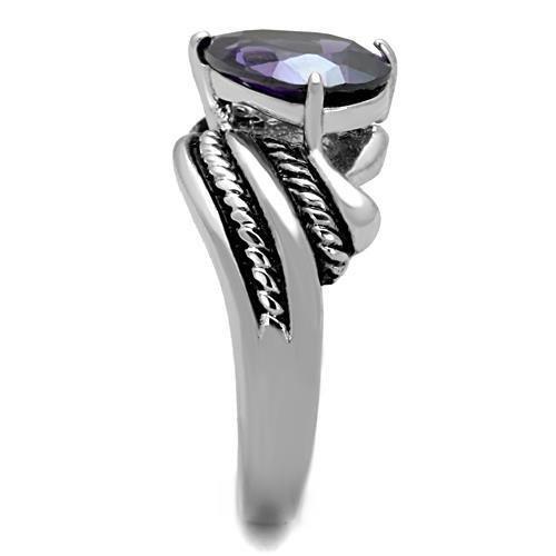 TK1515 - High polished (no plating) Stainless Steel Ring with AAA Grade CZ  in Amethyst-3
