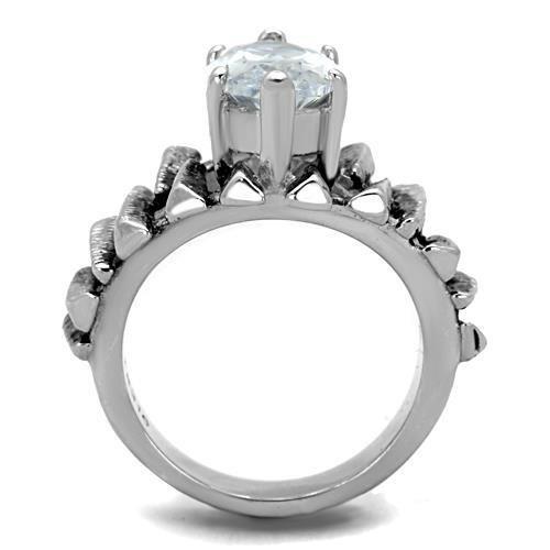 TK1516 - High polished (no plating) Stainless Steel Ring with AAA Grade CZ  in Clear-2