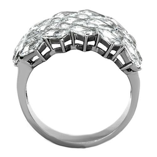 TK1522 - High polished (no plating) Stainless Steel Ring with AAA Grade CZ  in Clear-2