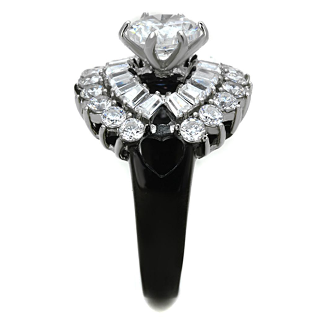 TK1523 - Two-Tone IP Black Stainless Steel Ring with AAA Grade CZ  in Clear-3