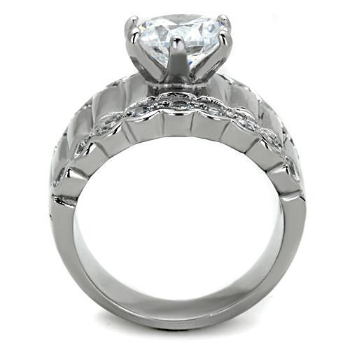 TK1524 - High polished (no plating) Stainless Steel Ring with AAA Grade CZ  in Clear-2