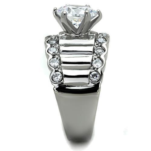 TK1524 - High polished (no plating) Stainless Steel Ring with AAA Grade CZ  in Clear-3