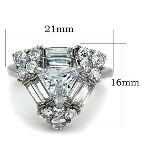TK1527 - High polished (no plating) Stainless Steel Ring with AAA Grade CZ  in Clear-1