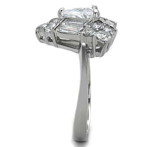 TK1527 - High polished (no plating) Stainless Steel Ring with AAA Grade CZ  in Clear-3