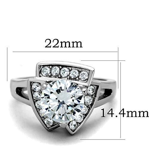 TK1528 - High polished (no plating) Stainless Steel Ring with AAA Grade CZ  in Clear-1